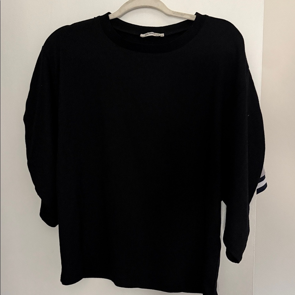 Zara Trafaluc Black Top with White Neck Trim
